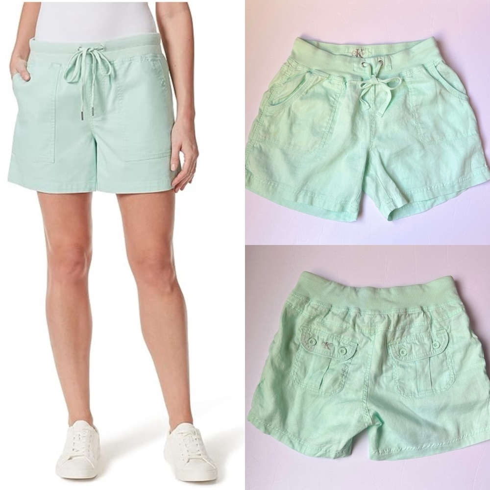 Calvin Klein Linen Shorts Womens Sz Small Mint Green Cargo Pockets relaxed fit